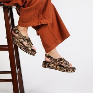 Beige Zebra Platform Sandals